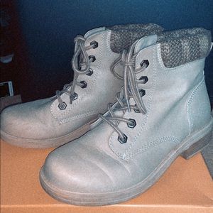 Light grey cozy combat boots